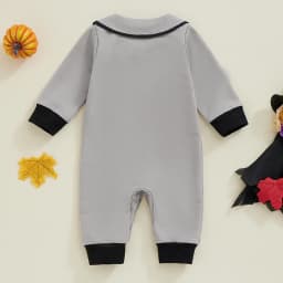 Baby Boy Halloween Romper Spider Embroidered Bow Tie Long Sleeve Lapel Neck Button-up Fall Jumpsuits Costume