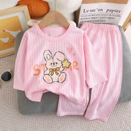 Cute Bear Print Baby Clothing Set Children Long Sleeve+ Pants Two Pieces Suit Kids Cotton Pullover Top Tee Girl Boy Casual
