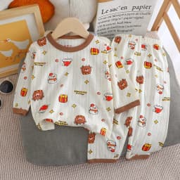 Cute Bear Print Baby Clothing Set Children Long Sleeve+ Pants Two Pieces Suit Kids Cotton Pullover Top Tee Girl Boy Casual