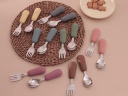 Color Kids 2PCS Stainless Steel Fork Spoon Baby Feeding Set Eco Friendly Toddler Utensil BPA Free Kids Dinnerware Baby Stuff