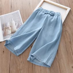 New Fashion Children Wide Leg Pants Summer Casual Thin Chiffon Cropped Trousers For Teenager Girls Clothes 2 4 6 8 10 Years