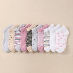 10 Pairs Adorable Kid's Socks - Comfortable Socks Suitable for Boys and Girls, Featuring Stripes and Heart-Shaped Patterns