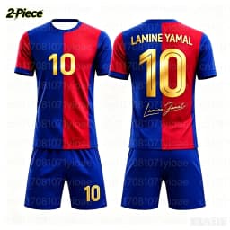 2 Piece Set Yamal #10 Personality Striped Football Jersey T-Shirt Family Matching Set Breathable Special Kit for Adults Children