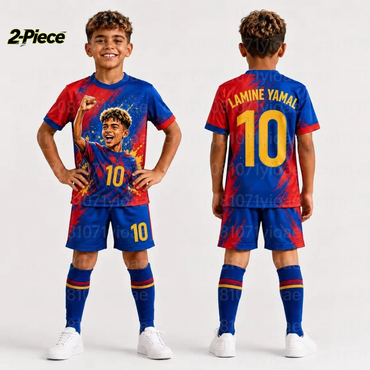 2 Piece Set Yamal #10 Personality Striped Football Jersey T-Shirt Family Matching Set Breathable Special Kit for Adults Children