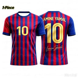 2 Piece Set Yamal #10 Personality Striped Football Jersey T-Shirt Family Matching Set Breathable Special Kit for Adults Children