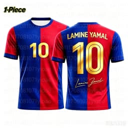2 Piece Set Yamal #10 Personality Striped Football Jersey T-Shirt Family Matching Set Breathable Special Kit for Adults Children