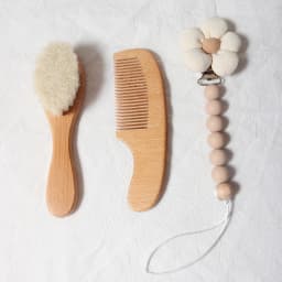 Baby Comb Brush Set Newborn Gift Set Natural Wool Beech Wooden Comb Baby Bib Pacifier Clip Kids Baby Hair Brush