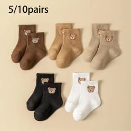 5/10Pairs Baby Socks Toddler Soft Comfortable Breathable All-Season Cartoon Bear Pattern Kids Footwear