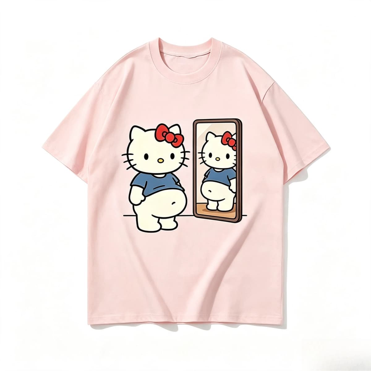 2026 Summer Kawaii Mirror Print Oversized T-shirt Women Y2K Streetwear Harajuku Casual Short Sleeve Tee Tops Kids