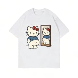 2026 Summer Kawaii Mirror Print Oversized T-shirt Women Y2K Streetwear Harajuku Casual Short Sleeve Tee Tops Kids