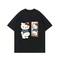 2026 Summer Kawaii Mirror Print Oversized T-shirt Women Y2K Streetwear Harajuku Casual Short Sleeve Tee Tops Kids