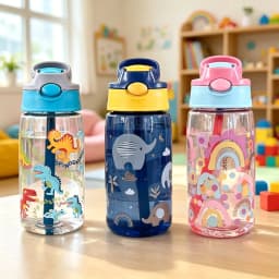 Kids Water Sippy Cup Kids 480ml Water Bottle with Straw and Handle Portable Drinking Bottle Cup Children