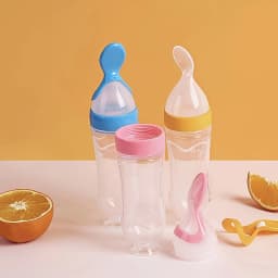 4pcs Baby Feeding Set, Baby Bottle with Suction Base Rice Cereal Bottle, Vegetable & Fruit Feeder, Two Mesh Bags (S L)