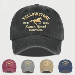 Yellowstone Horse Print Washed Baseball Cap Lightweight, Breathable, Adjustable Unisex Casual Wear & Camping Yellowstone Fan Gif