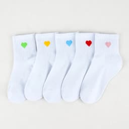 5 Pairs Girls Socks Cute Heart Pattern Comfortable Kids White Socks