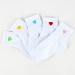 5 Pairs Girls Socks Cute Heart Pattern Comfortable Kids White Socks