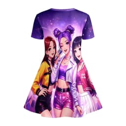 Girl K-Pop Star Group Printed Dress, Purple Galaxy Short Sleeved T-shirt Dress Suitable for Birthday Gifts and Parties
