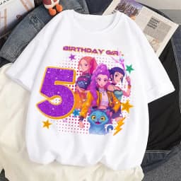 Cute Hunter Theme Girls T-Shirt Kids Music Fan Cartoon Print Birthday Tee Summer Casual Top Kawaii Gift for Kids Clothing