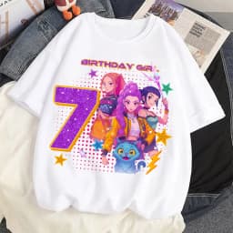 Cute Hunter Theme Girls T-Shirt Kids Music Fan Cartoon Print Birthday Tee Summer Casual Top Kawaii Gift for Kids Clothing