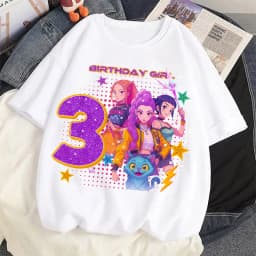 Cute Hunter Theme Girls T-Shirt Kids Music Fan Cartoon Print Birthday Tee Summer Casual Top Kawaii Gift for Kids Clothing