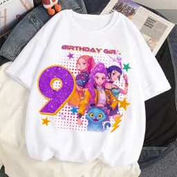 Cute Hunter Theme Girls T-Shirt Kids Music Fan Cartoon Print Birthday Tee Summer Casual Top Kawaii Gift for Kids Clothing