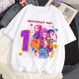 Cute Hunter Theme Girls T-Shirt Kids Music Fan Cartoon Print Birthday Tee Summer Casual Top Kawaii Gift for Kids Clothing