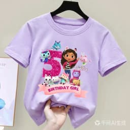 Gabbys Dollhouses Birthday Number T-shirt Girls White Pink Short Sleeve T-shirts Tops Cotton Summer Casual Party Supplies Tee