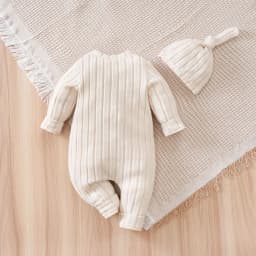 Winter Baby Toddler Onesie+Hats Button Bear Warmth Lovely 0-18 Months Newborn Knitted Romper Round Neck Soft Minimalist Casual