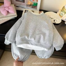 2026 Korean Style Children's Autumn Winter Outfit Set Unisex Simple Sweatshirt Set Baby Trendy Warm Ensemble