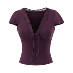 Chic V Neck Slim Crop Tops Short Sleeve Sweet Bottoming T-shirt Lace Elastic Camisole Streetwear