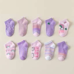 Random 10 pairs of children socks, love, flowers, stripes, dots, one-horned pattern, soft and comfortable to wear ankle socks.