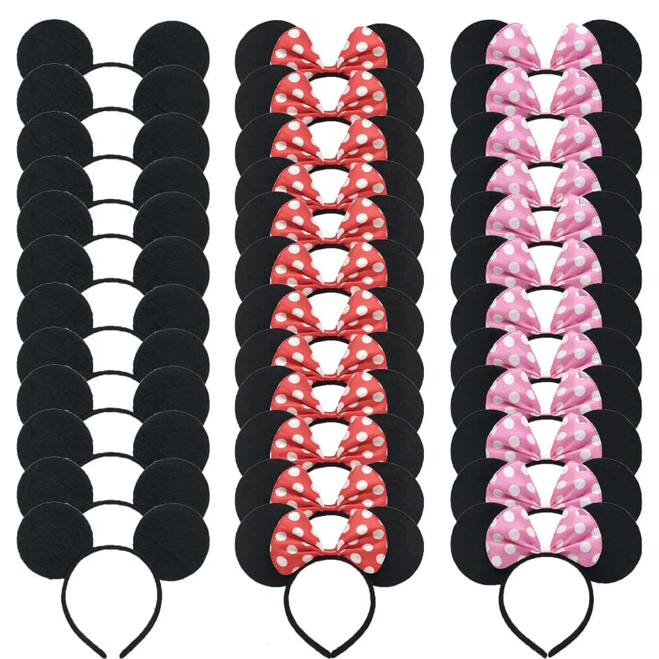3/6/12pcs/lot Girls Mouse Ears Solid Bow Ears Headband for Birthday Party Supplies and Mouse Themed Costume Cosplay Decoration