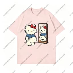2026 New Kawaii Mirror Print Oversized T-shirt Women Y2K Streetwear Harajuku Casual Short Sleeve Daily Casual Tee
