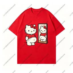 2026 New Kawaii Mirror Print Oversized T-shirt Women Y2K Streetwear Harajuku Casual Short Sleeve Daily Casual Tee