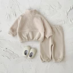 Autumn Winter Thermal Suit Baby Clothing Sets Boys Girls Lamb Fleece Color Blocked High Neck Top+Solid Pants