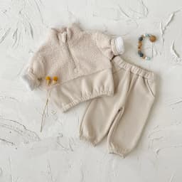 Autumn Winter Thermal Suit Baby Clothing Sets Boys Girls Lamb Fleece Color Blocked High Neck Top+Solid Pants