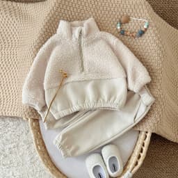 Autumn Winter Thermal Suit Baby Clothing Sets Boys Girls Lamb Fleece Color Blocked High Neck Top+Solid Pants