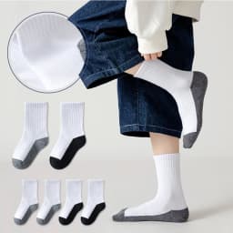 5 pairs of campus student white socks, boys' mid tube socks, mesh socks, breathable, spring and summer sports and leisure socks