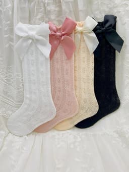 3/4 Pairs of Baby Girls' Bows Decor Anti-Mosquito Socks,Soft Breathable Cotton Crib Socks for Infant Toddler Summer Outdoor Play