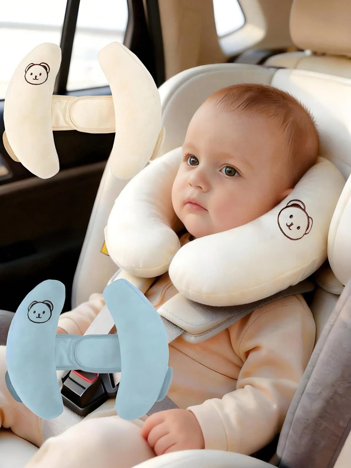 1Pc Car Seat Headrest. Baby H-Shaped Neck Pillow, Soft and Fluffy Head Support, Adjustable Velcro Design, Suitable for Car Seats, a Must-Have for Baby Strollers