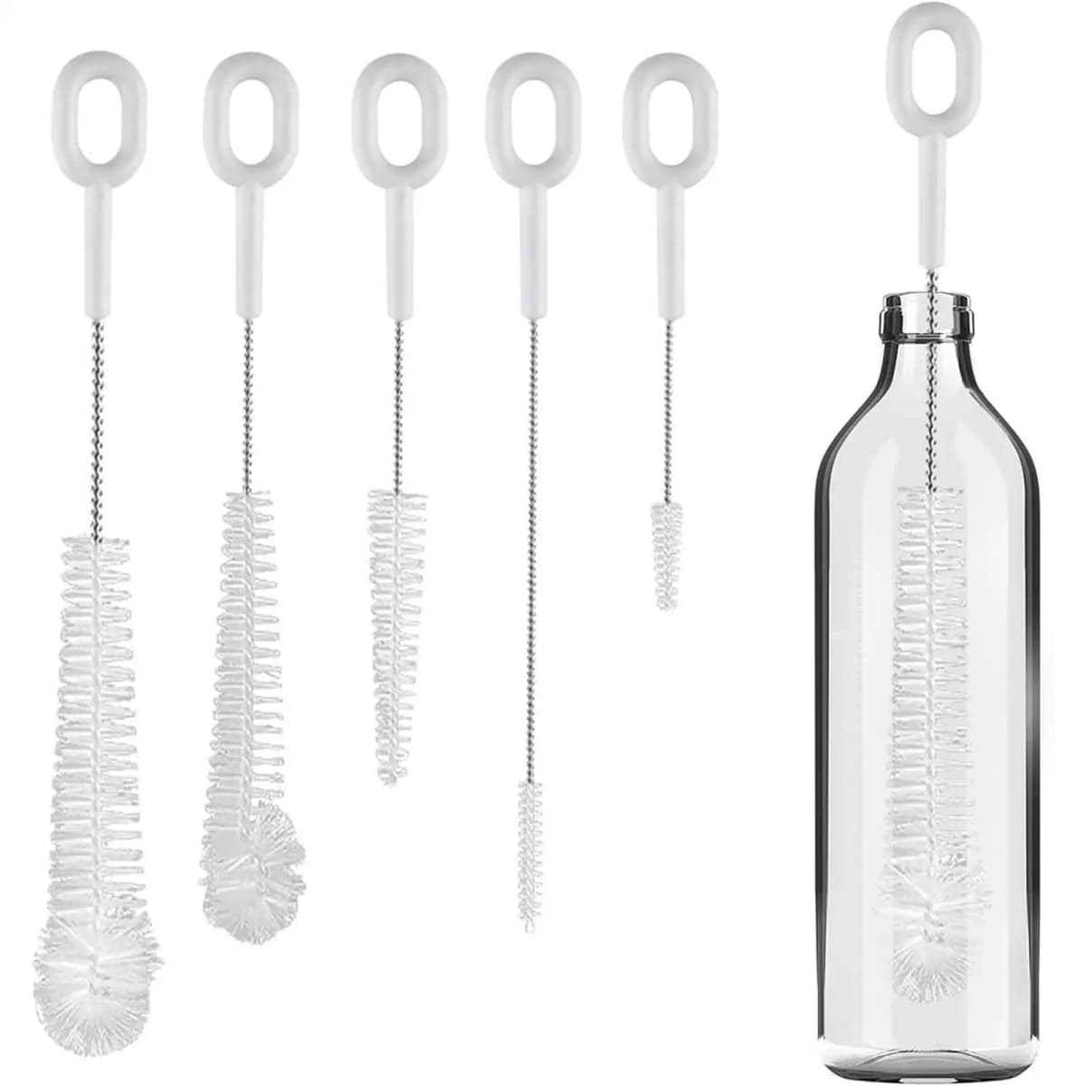 5PCS Flexible Bottle Brush Set Narrow Crevice Cleaning Brush for Baby Bottle Breast Pump Straw, Juicer Lids Nipple Scrubber