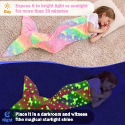 Cartoon Rainbow Unicorn Mermaid Tail Blanket Super Soft Glow in The Dark Flannel Mermaid Tail Blanket Gifts for Girls