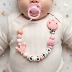 Personalized Baby Pacifier Clip Custom Name Silicone Crown Beads Heart Wooden Holder Handmade Teether Chain BPA Free Gift