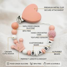 Personalized Baby Pacifier Clip Custom Name Silicone Crown Beads Heart Wooden Holder Handmade Teether Chain BPA Free Gift