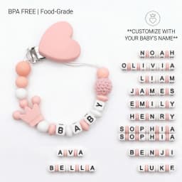 Personalized Baby Pacifier Clip Custom Name Silicone Crown Beads Heart Wooden Holder Handmade Teether Chain BPA Free Gift