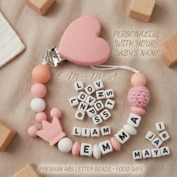 Personalized Baby Pacifier Clip Custom Name Silicone Crown Beads Heart Wooden Holder Handmade Teether Chain BPA Free Gift
