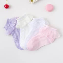 4 Pairs Girls Lace Ruffle Socks Breathable Comfortable Adorable Princess-Style Kids Dance Ready Socks with Frilly Trim