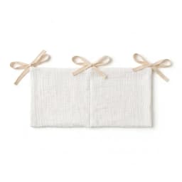 Baby Crib Organizer Hanging Storage Bag Muslin Cotton Gauze Diaper Caddy Nursery Bedside Pocket Hanging Bag with Ribbon Ties New