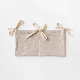 Baby Crib Organizer Hanging Storage Bag Muslin Cotton Gauze Diaper Caddy Nursery Bedside Pocket Hanging Bag with Ribbon Ties New