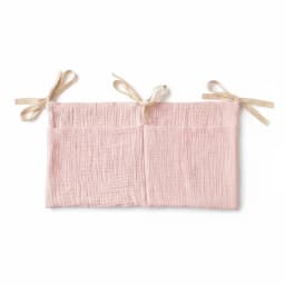 Baby Crib Organizer Hanging Storage Bag Muslin Cotton Gauze Diaper Caddy Nursery Bedside Pocket Hanging Bag with Ribbon Ties New